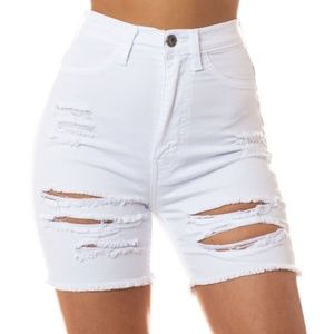 White Stressed Shorts